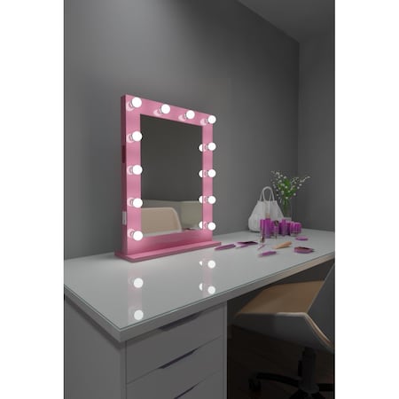 Perfectpillows 24 x 32 in. Marilyn Hollywood Mirror with LED Bulbs Pink PE3148219